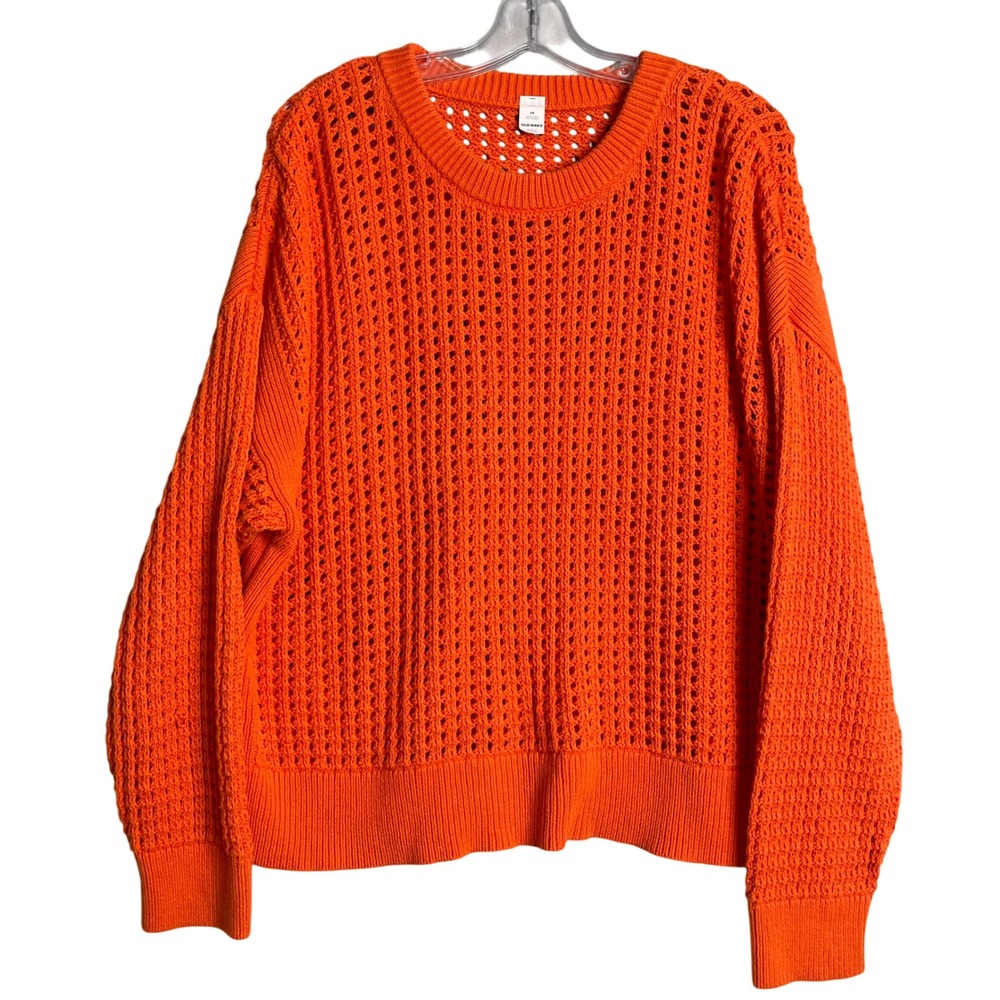 Old Navy Open Stitch Sweater Women Plus Size 2X Warm Sunset Orange Dolman Sleeve